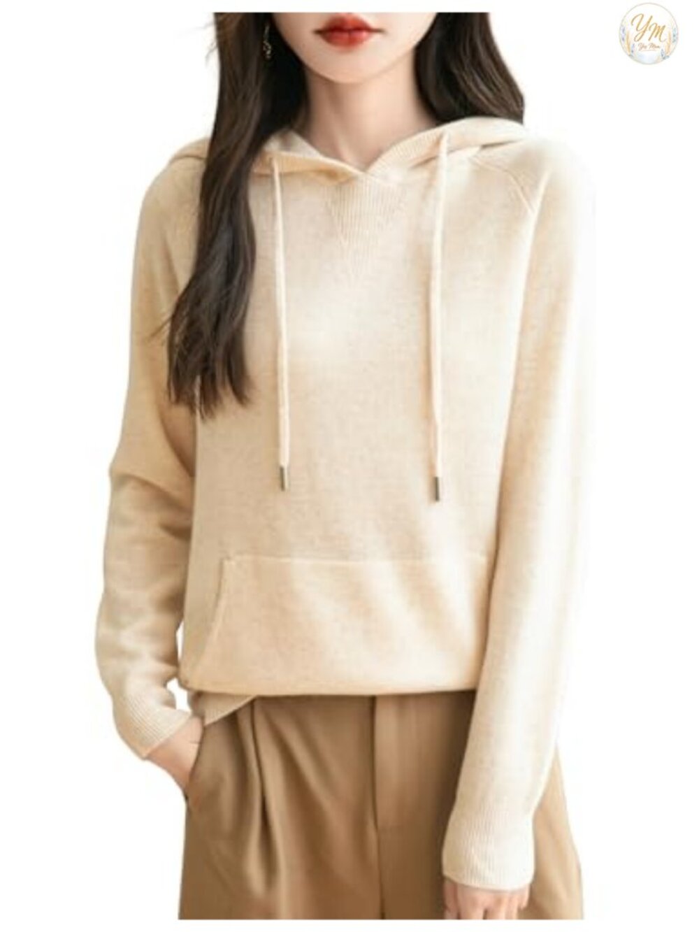 Chanyarn Women's 100% Merino Wool Hoodie Long Sleeve Sweater with Pocket